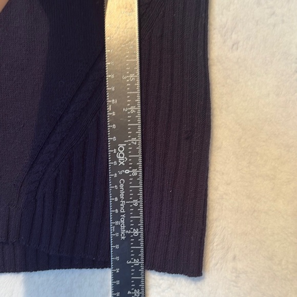 Luisa Spagnoli Navy Ribbed Fitted Knit Short Sleeve Sweater - Picture 5 of 7